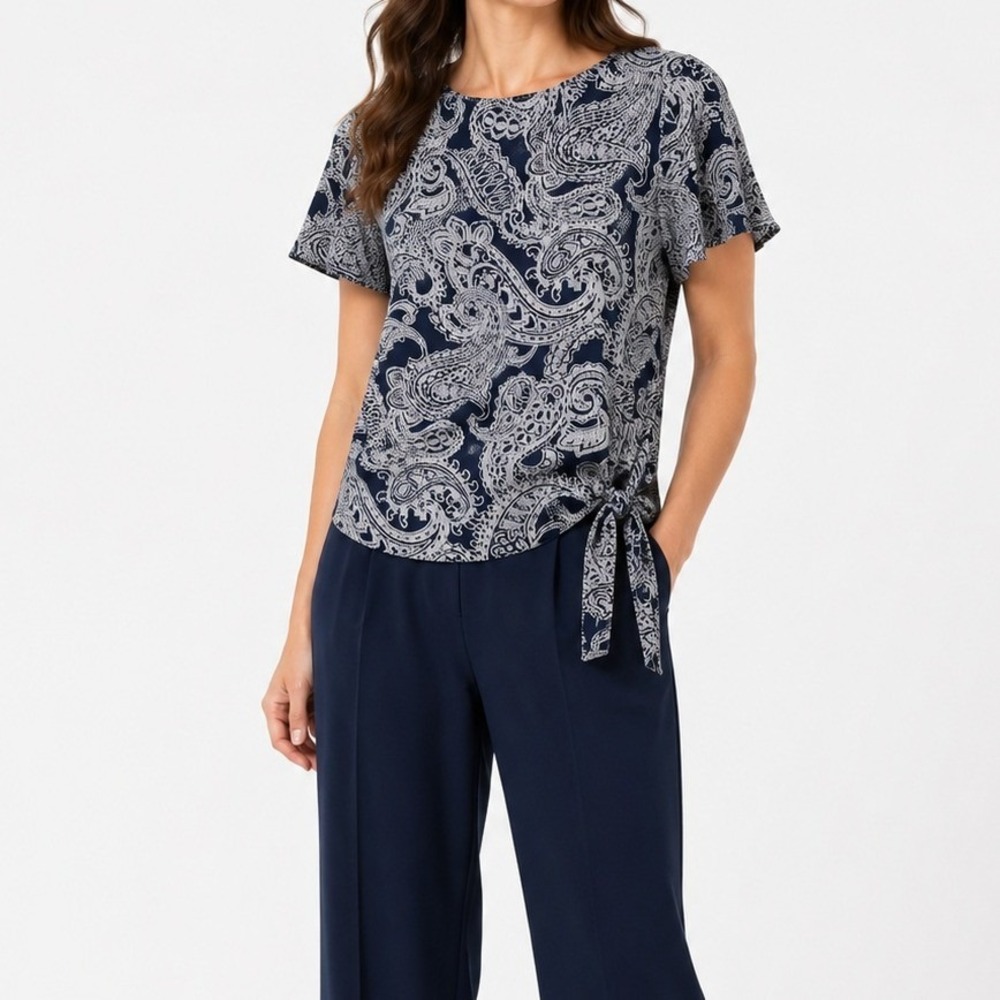 Michael Kors Paisley Side Tie Top Women 1X Blue Casual Boho Classic